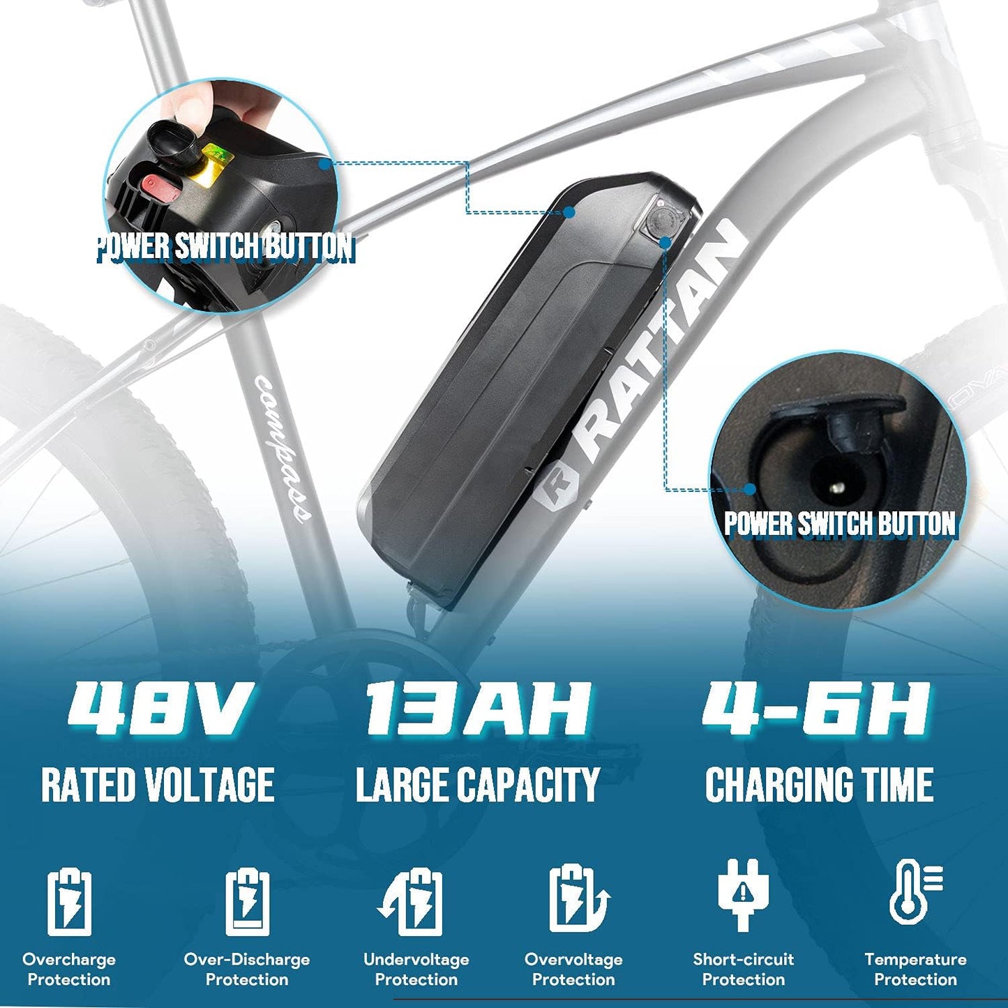 Rattan 350W/500W/750W Electric Mountain Bike 27.5/26'' Fat Tire Electric Bike for Adult 48V 13AH Removable Lithium-Ion Battery Fat Tire Beach Snow Ebike 7-Speed Gear (NONE2)