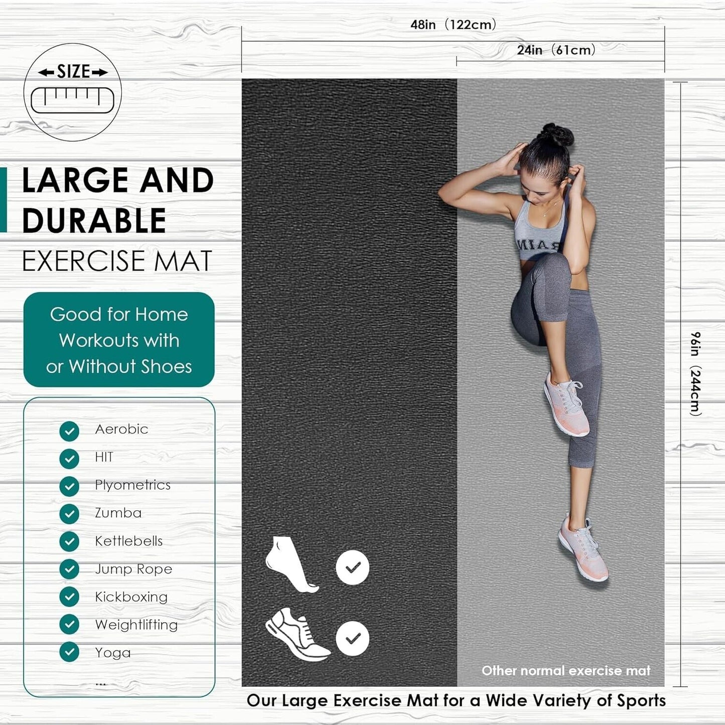 Large Exercise Mat, 8' X 4'X 1/4" Extra Durable Workout Mats for Home Gym Flo...